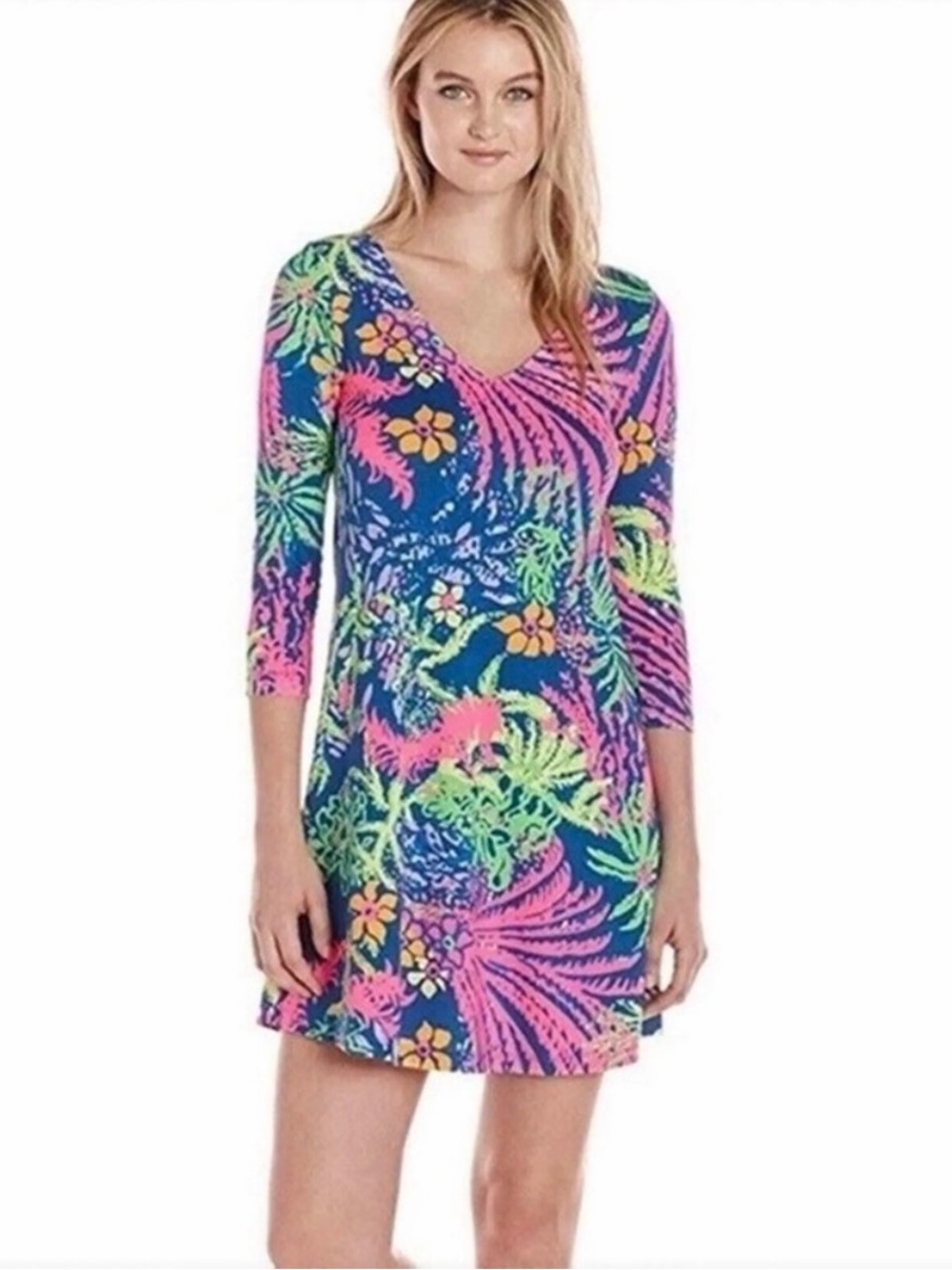 Lilly Pulitzer Erin Shift Mini Dress All A Glow Bright Floral Size Large
